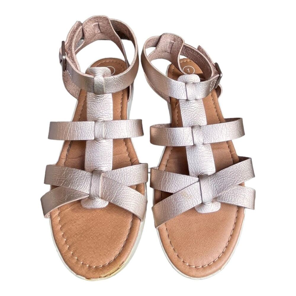 Cat & Jack Girls Champagne Gold Pink Sandals Shoes 1M EUC
